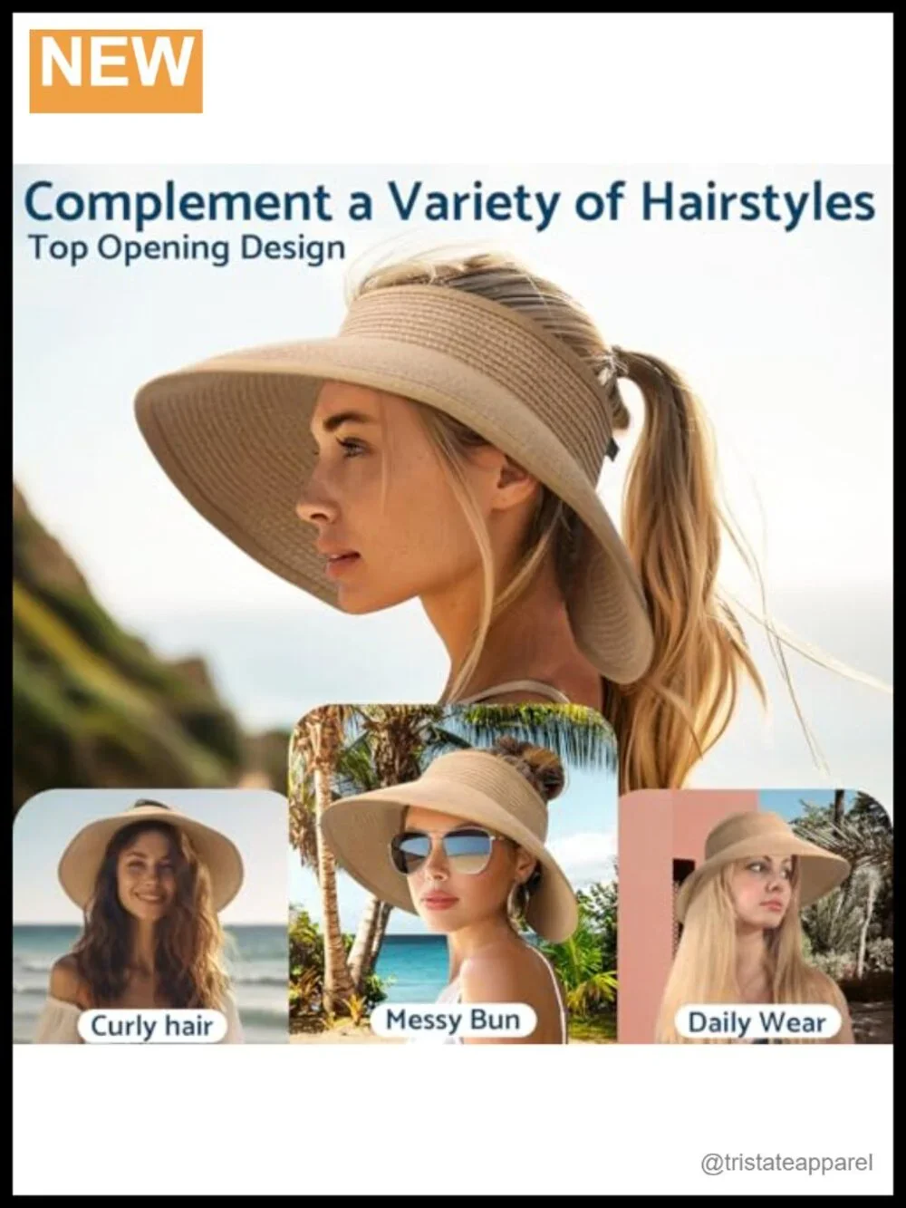 Wide Brim Roll-Up Beach Ponytail Sun Hat with UV Protection Packable Travel